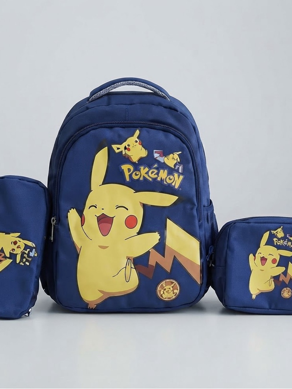 Pokemon Kids Backpack and Pouches - Navy Blue & Yellow Pikachu